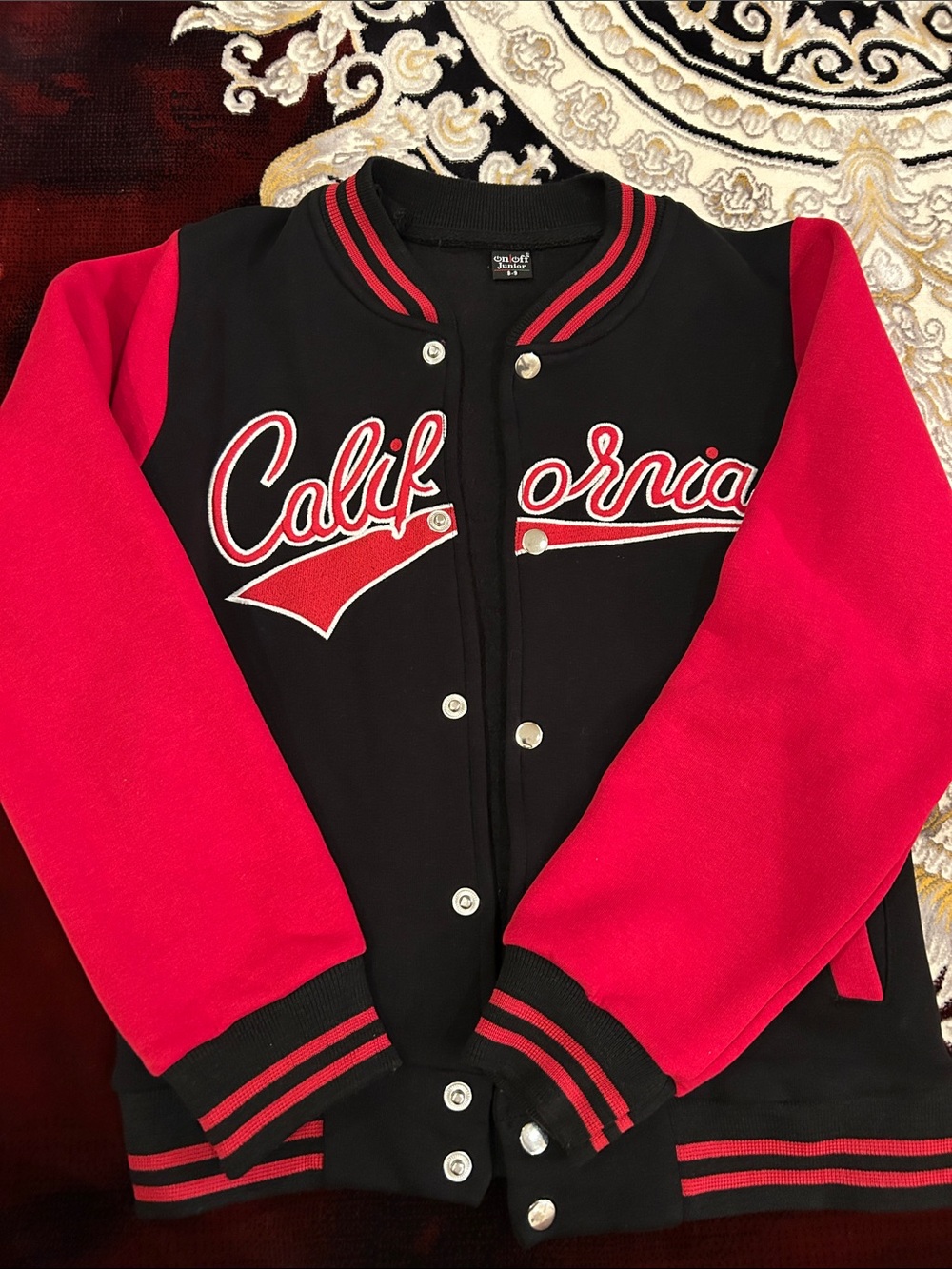 Kids California Varsity Jacket Hoodie - Black & Red